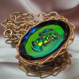Vintage Holo Mirrored Rainbow Cameo Necklace